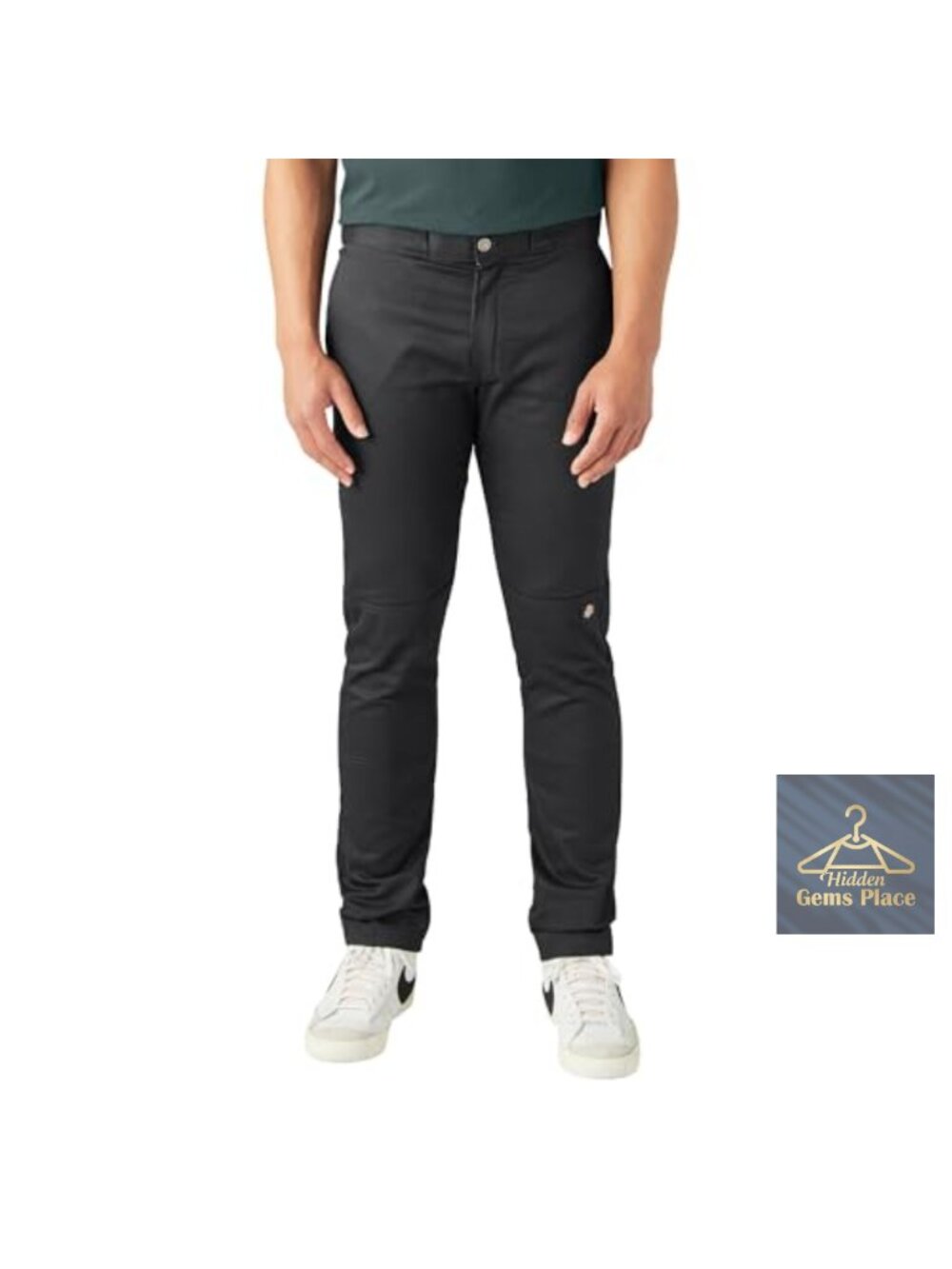 Men's Skinny Straight Double Knee Work Pants Wrinkle-Resistant Skinny Fit